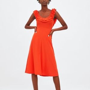 NWT Zara Textured Weave Dress with Ruffle